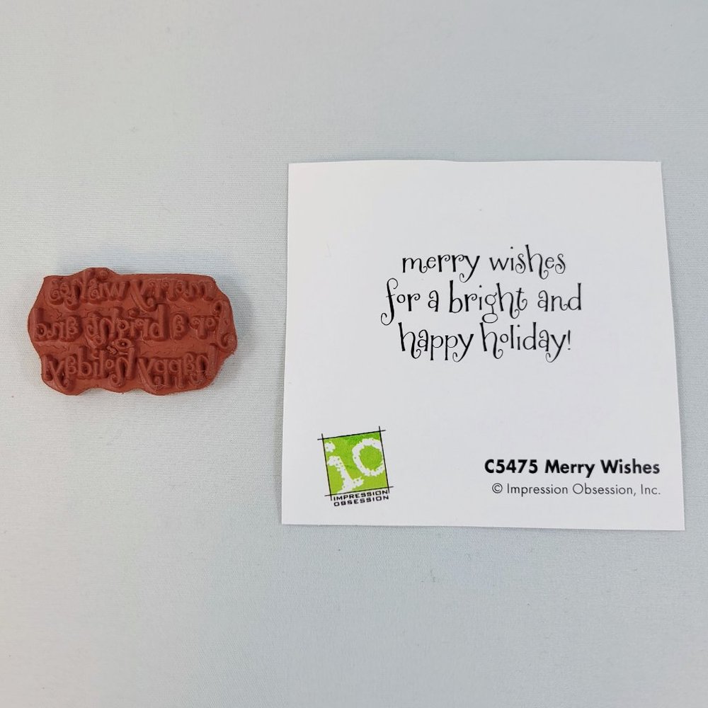 Merry Wishes Rubber Cling Stamp Impression Obsession Bright Holiday Christmas